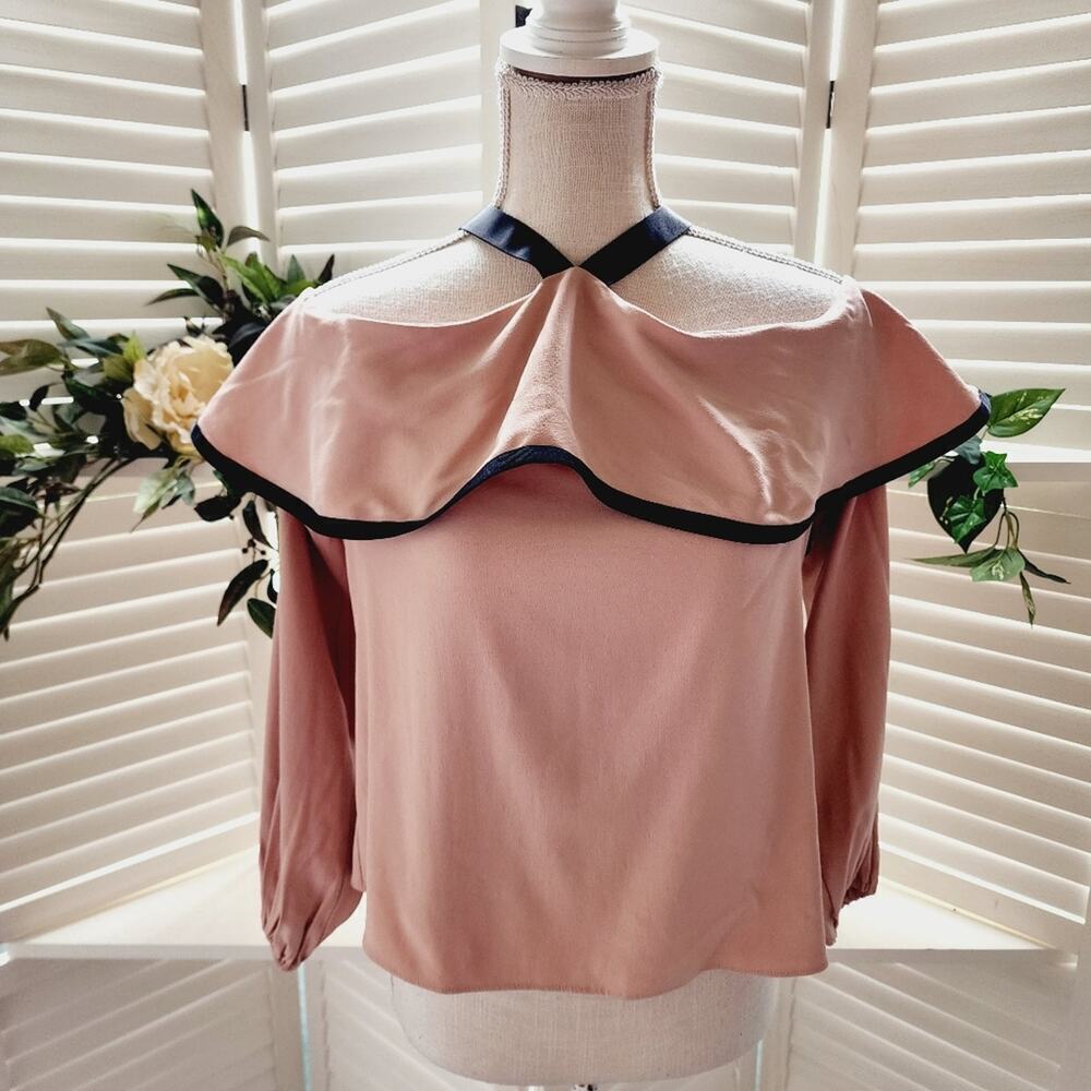 ALEXIS MAUVE BLACK TIE BACK LINED BLOUSE SIZE MED